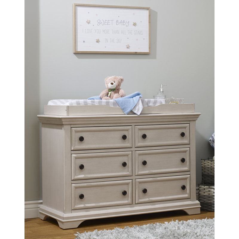 Commode double 6 tiroirs en bois manufacturé et l 50 po , Ivoire brossé