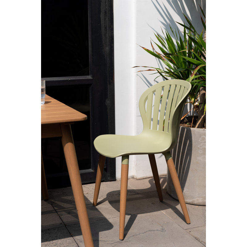 Lifestylegarden Fiji FSC Wood And Resin 5Pc Outdoor Patio Square Dining Set With Green Chairs