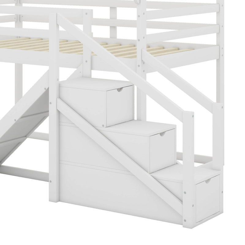 Lit simple mezzanine ou superposé avec glissade, Blanc