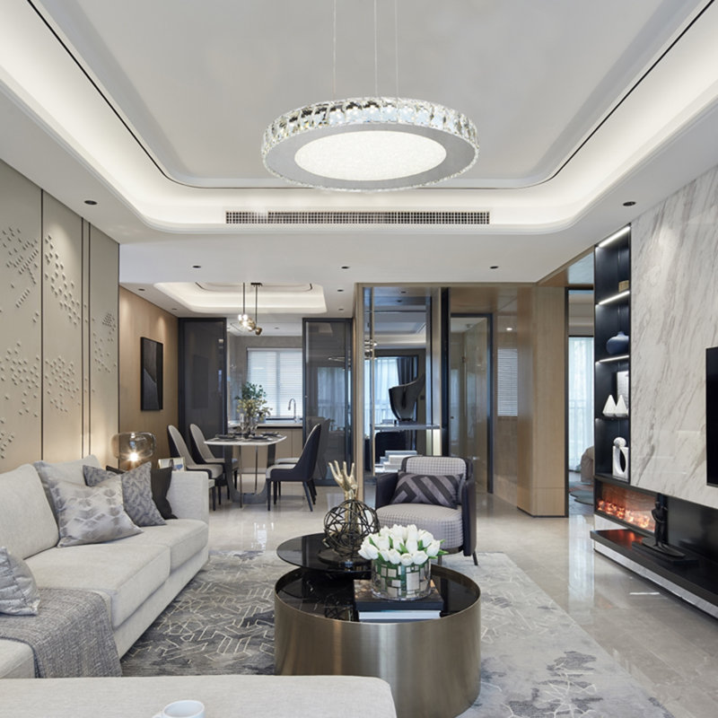 Lustre à DEL Miyashiro avec détails en cristal transparent, H 64,25 po x l 17 po x P 17 po