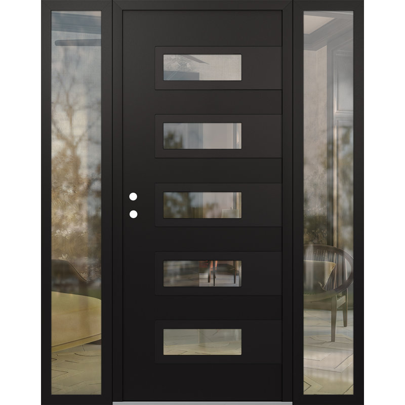 D3 Droite 60 po. X 80 po. Panneau noir acier noir et verre transparent noir avec 2 portes d'entrée en verre pré-montées