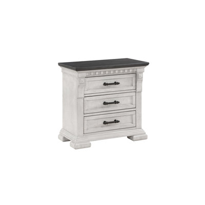 Table de chevet 3 tiroirs blanc antique style transitionnel