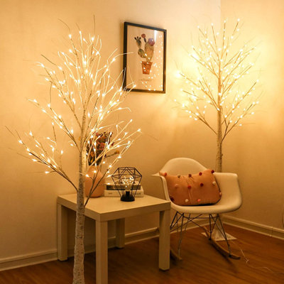 2-Pack 6 Feet 96 LED Lighted Birch Tree For Thanksgiving Decor Home Wedding Party Indoor Outdoor Christmas, Fall, Autumn Decoration, 2 Pack, Warm White