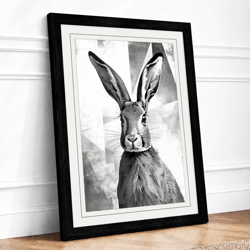Hare in Ink Japandi - Framed Print, A2 - 59.4 x 42.0 cm, Black