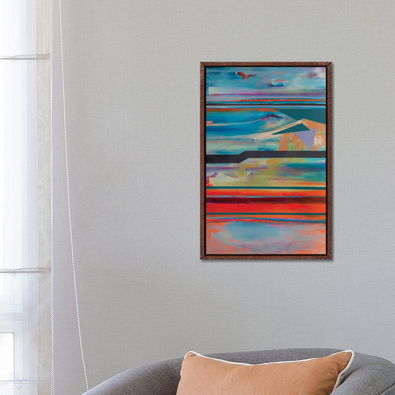 Stacked Horizons IV by Pamela Staker - Painting on Canvas, Classic Brown Wood Framed, 101.6 cm H x 66.04 cm W x 3.175 cm D
