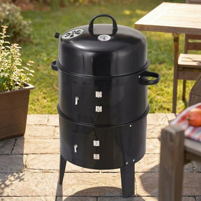 Double-Layer Charcoal Grill & Smoker, Vertical Smokeless BBQ Oven, 360° Even Heat, No-Flip Outdoor Cooking