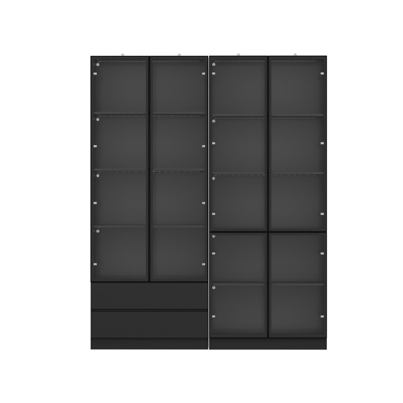 78.7'' H X 63'' W 2-Drawer Bookcase With Glass Doors And LED Light, Black
