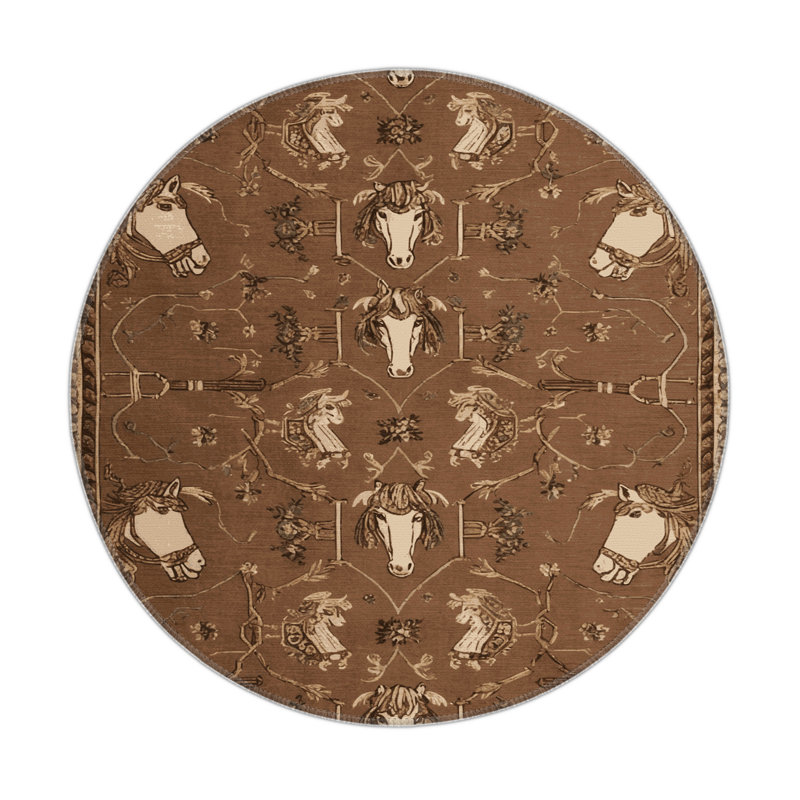 Tapis d'intérieur et d'extérieur brun français, Rond 5 pi