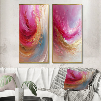 Or doré et rose, encre de mer Harmony I - art mural abstrait 2 panneaux