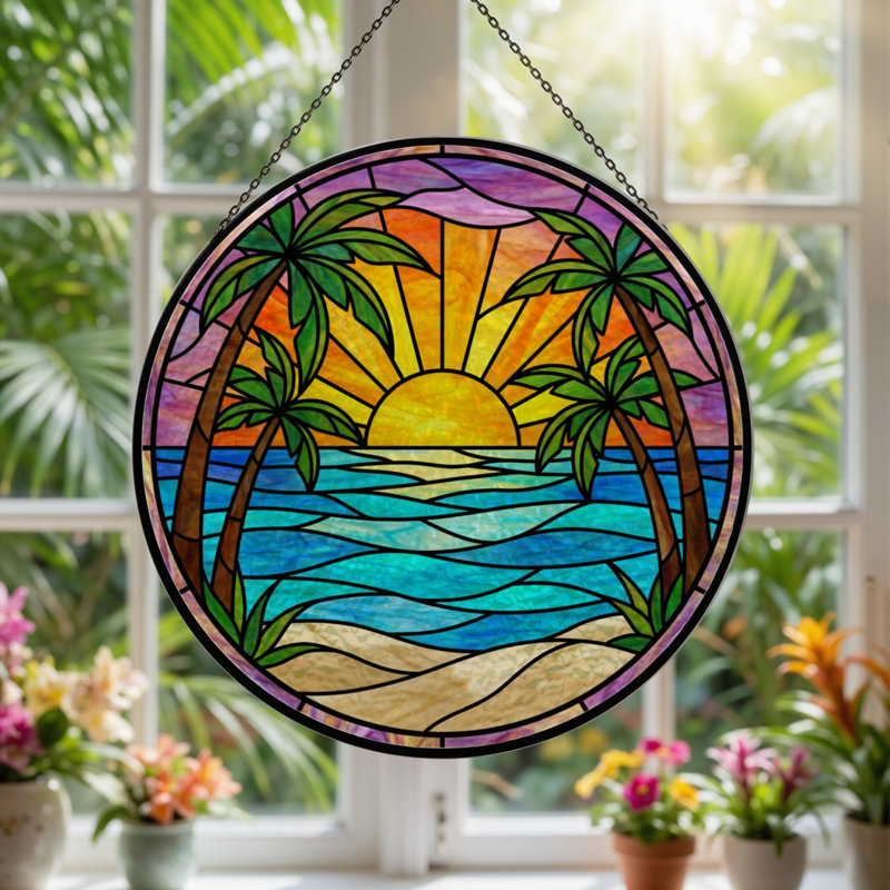 Panneau de vitrail 12 "H Sunset, H 12 po x l 12 po