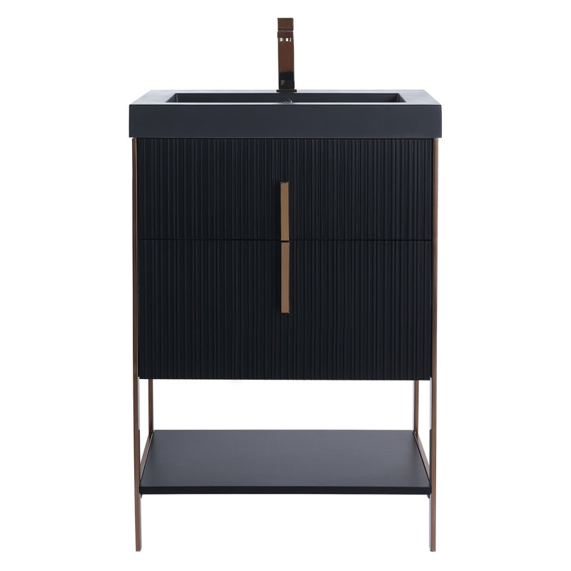  Meuble-lavabo moderne avec plateau en gel acrylique noir Serenity, 24", Noir, Rose doré / noir