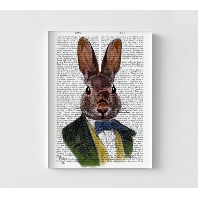 Veste de lapin, imprimé mignon lapin élégant, œuvre de lapin page de livre, bibliothèque section enfants, impression cadeau encadré inhabituel