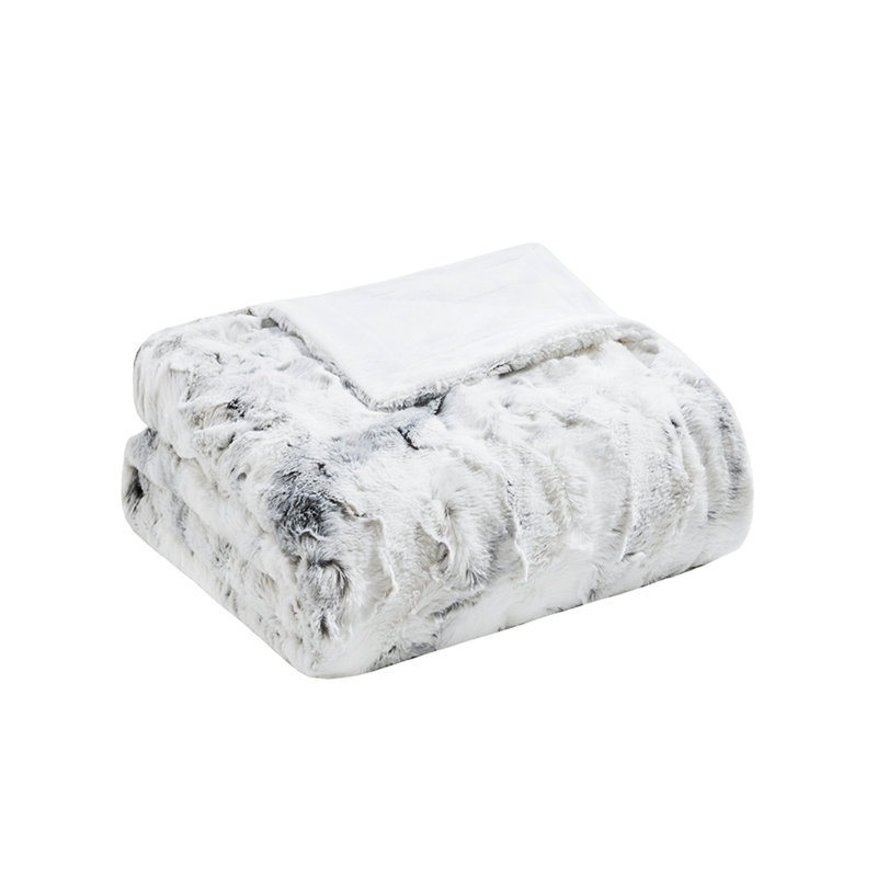 Jeté en fausse fourrure surdimensionné, Blanc / Gris