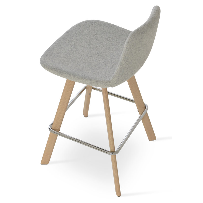 Tabouret de comptoir bar & Pera, Bois de frêne naturel, Laine argentée, Tabouret de comptoir (assise de 24 po de hauteur)