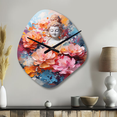 Floral Buddha In Meditation II - Horloge murale en forme de méditation unique