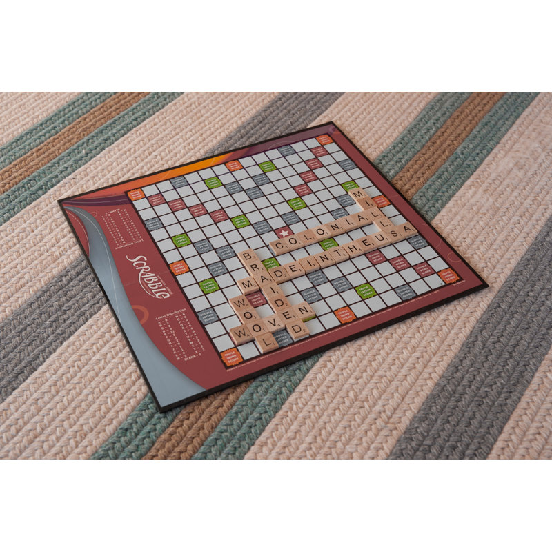 Tapis à rayures réversibles en mélange de laine bleu / brun / beige clair Chung, Rectangle 2 pi x 3 pi