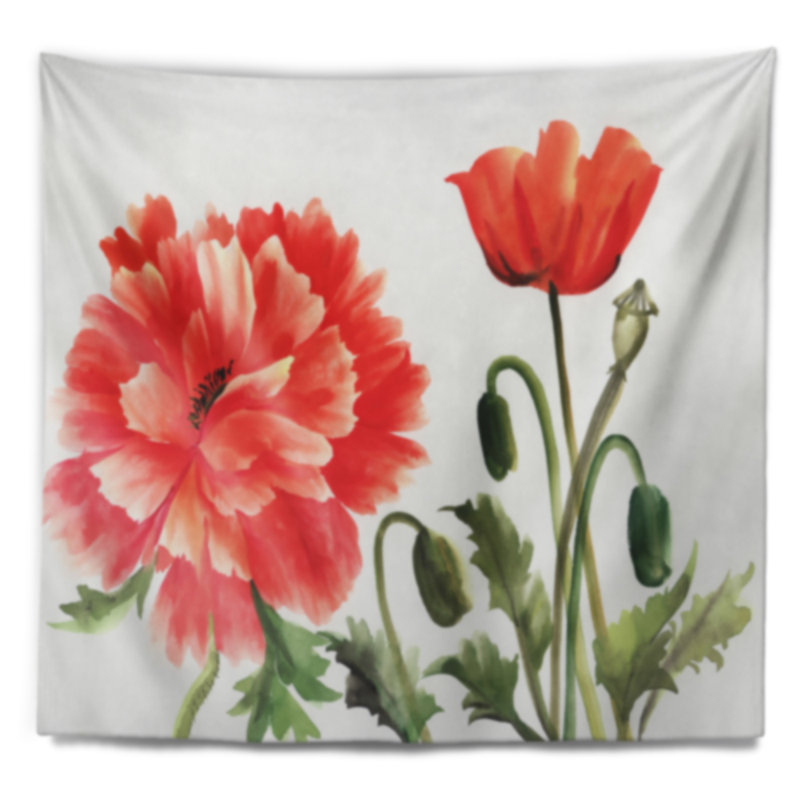 Tapisserie de coquelicots rouges aquarelle abstraite, H 32 po x l 39 po