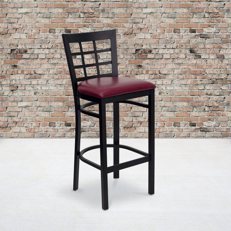 Hercules 29" Black Metal Bar Stool with Burgundy Vinyl Seat