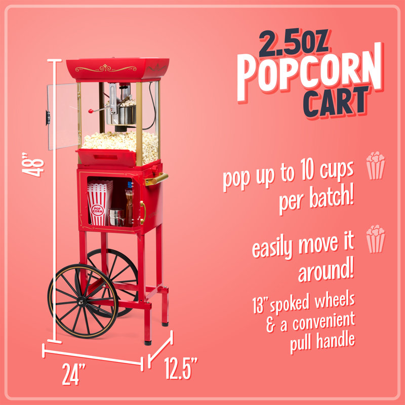 Chariot à maïs soufflé 2,5 onces Nostalgia - hauteur de 48 pouces, Rouge