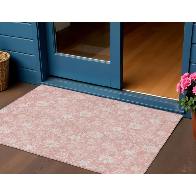 Tapis ivoire lavable intérieur / extérieur floral, Rectangulaire 3 pi x 5 pi