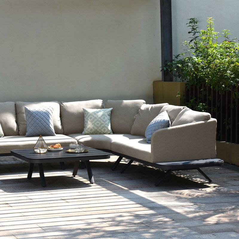 Wilsen Outdoor Fabric Cove Corner Sofa Group, Taupe, Black