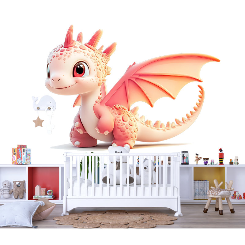 Mignon bébé dragon, décoration de chambre de bébé, art mural chambre d'enfant 220Mv, H 42 po x l 80 po