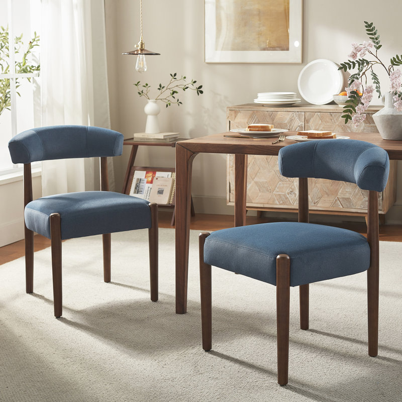 Upholstered Dining Chair Set of 4, Extra-Wide 20” Seat, Deep Cushioned Comfort, Plush Fabric, Solid Wood Legs, Blue