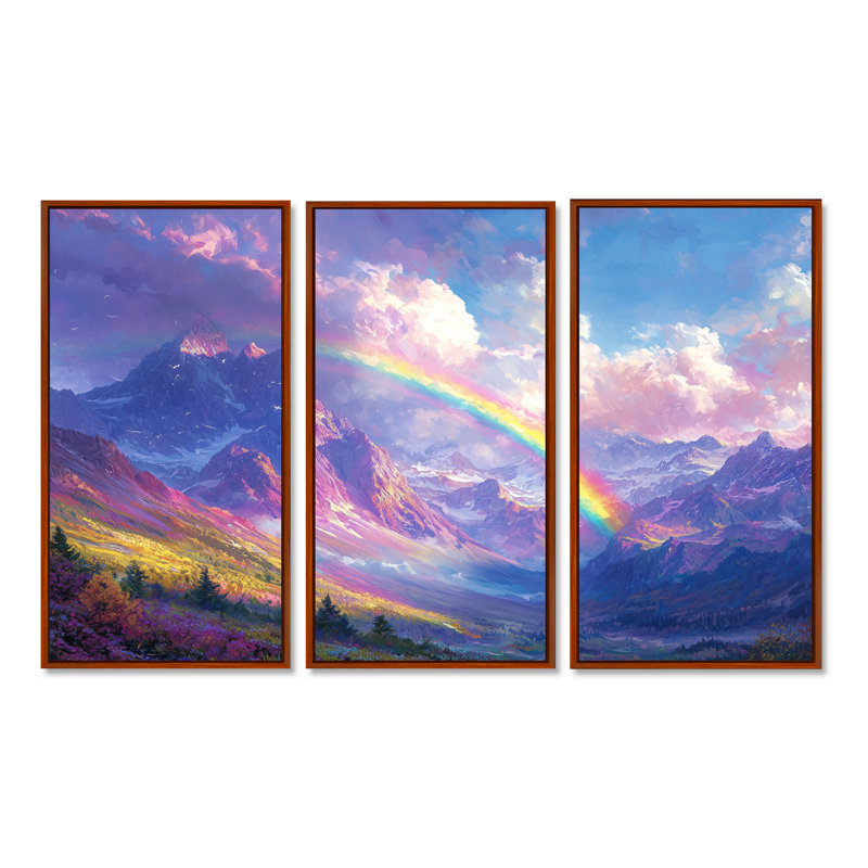 Arc-en-ciel dans les montagnes I - art mural arc-en-ciel - ensemble de 3, H 32 po x l 48 po, Brun