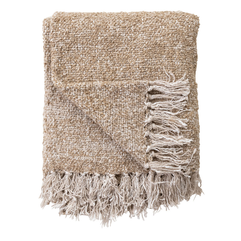 Jeté en mélange d'acrylique tissé avec frange