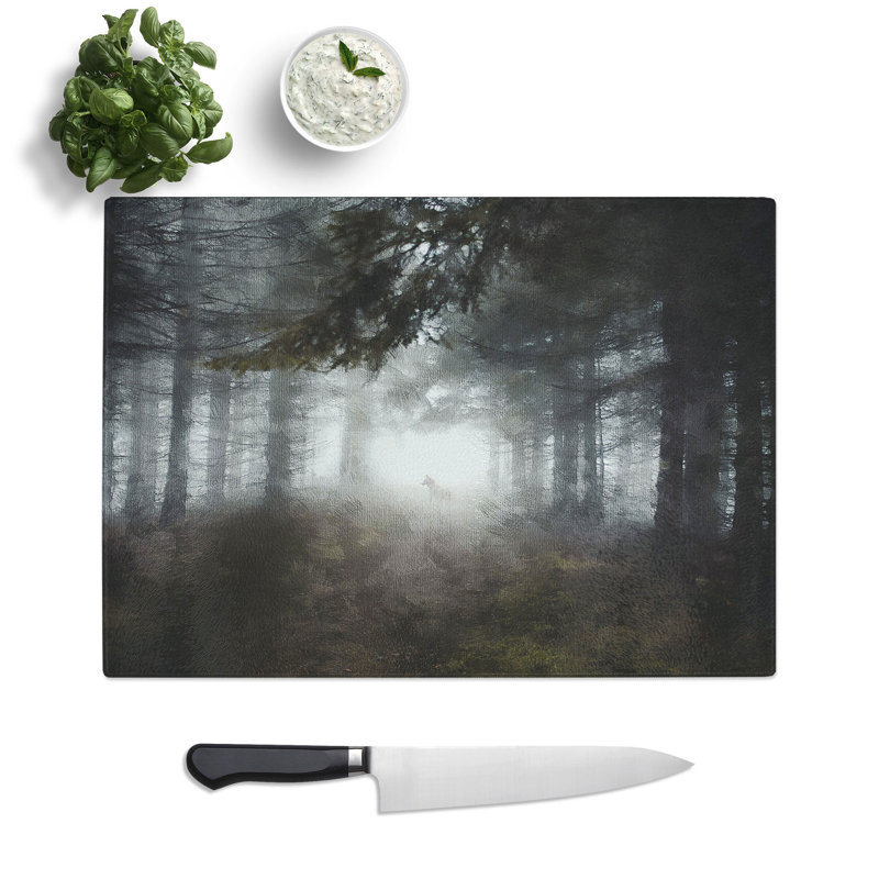 Tempered Glass Wolf in a Forest Painting Chopping Board, 28.5 cm x 39 cm