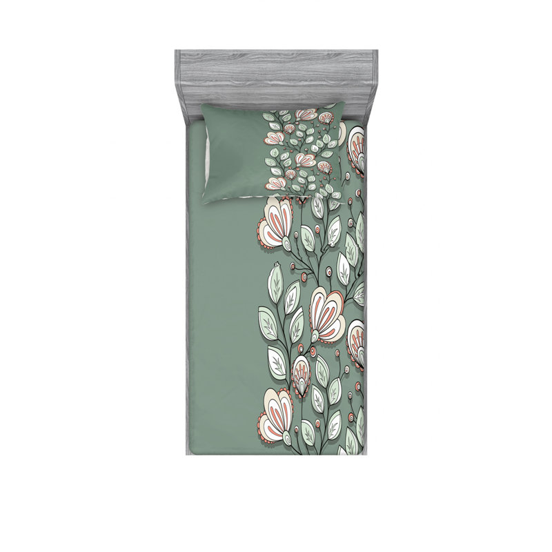 Microfiber Floral Sheet Set, Twin Sheet Set with Fitted Sheet