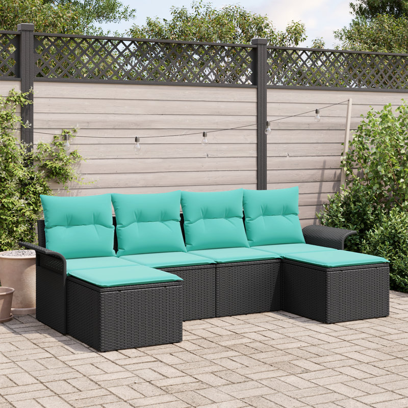  Ensemble de canapé de jardin 6 pièces avec coussins en rotin de polyester noir