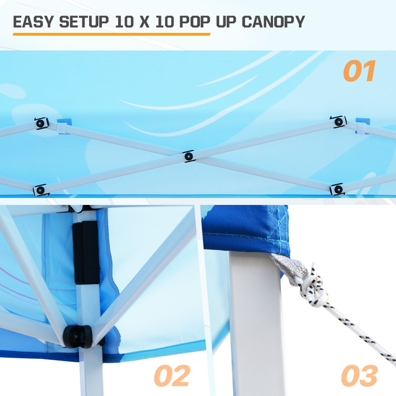 Blue Abstract 10' x 10' Slant Leg Steel Pop-Up Canopy Tent