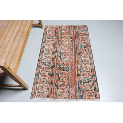 Handmade Vintage Turkish Kilim Runner Rug in Green Floral Design for Hallway Decor