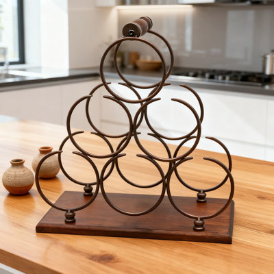 Countertop Wine Rack For 6 Bottles, 3-Tier Tabletop Wine Holder With Sturdy Handle, Rustic Metal Design For Easy Assembly And Space Saving Storage by Prep & Savour