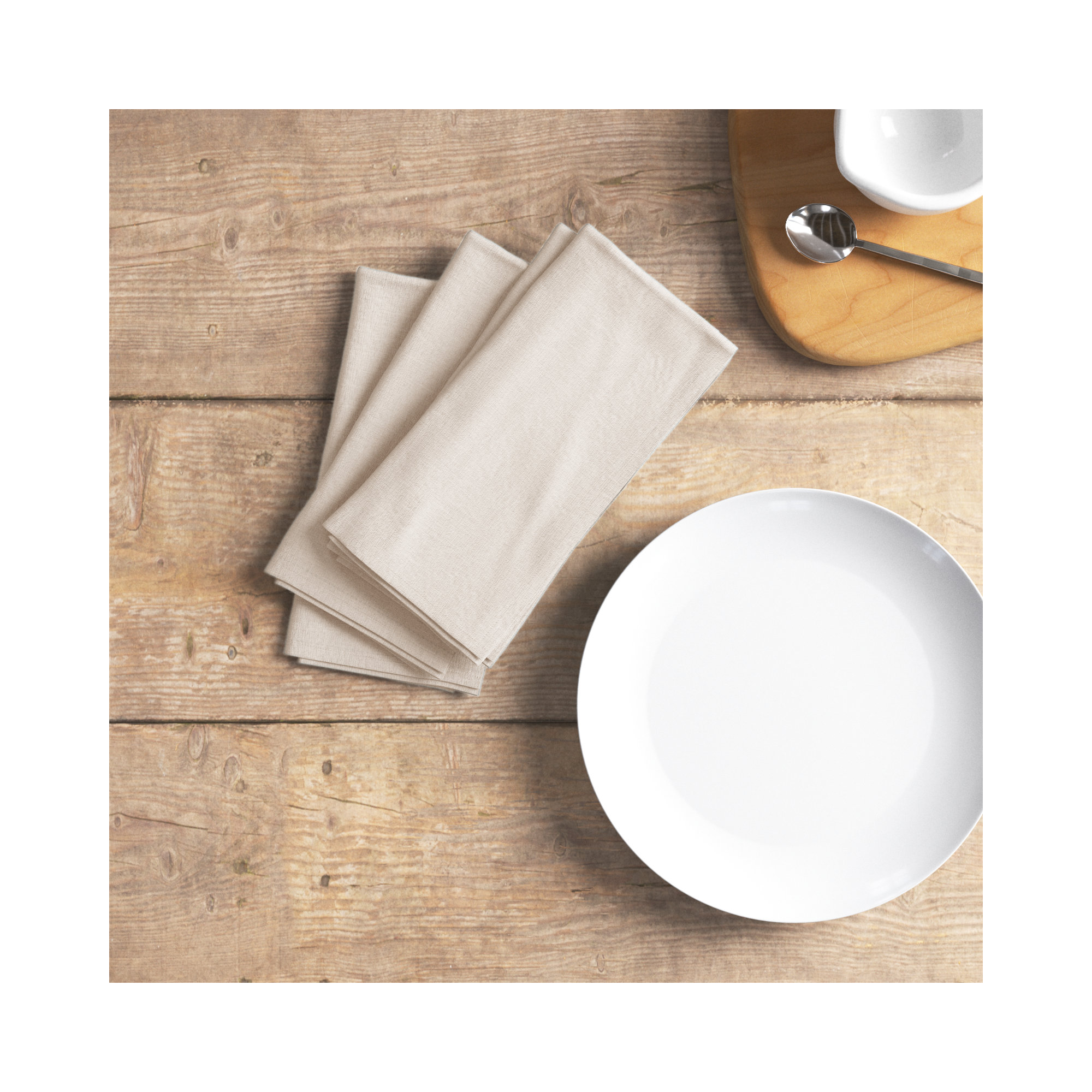Alvia 100% Stone Washed Linen Napkins, 20" x 20", Ivory