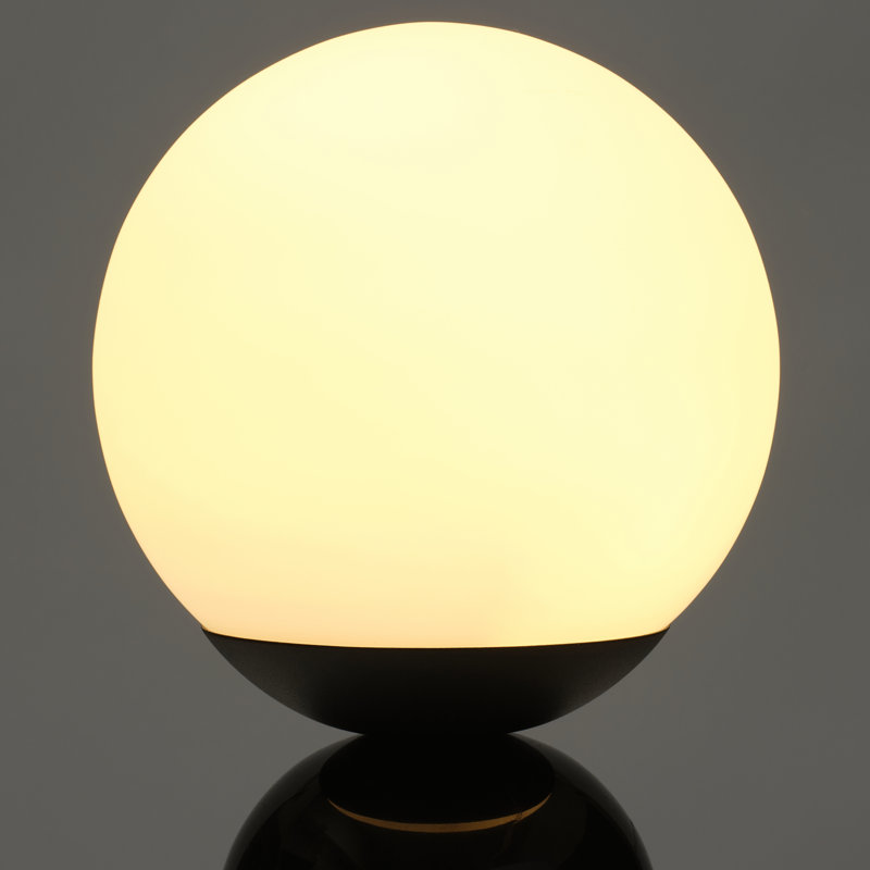 Mila 9.85 in. Mid-Century Modern LED Bedside Table Lamp with Black Marble and Frosted Globe Shade - Bundle Set of 2, Black