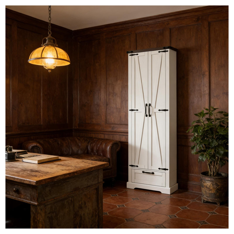 Armoire de rangement en MDF blanc avec tablettes réglables et tiroir pour la cuisine ou le salon