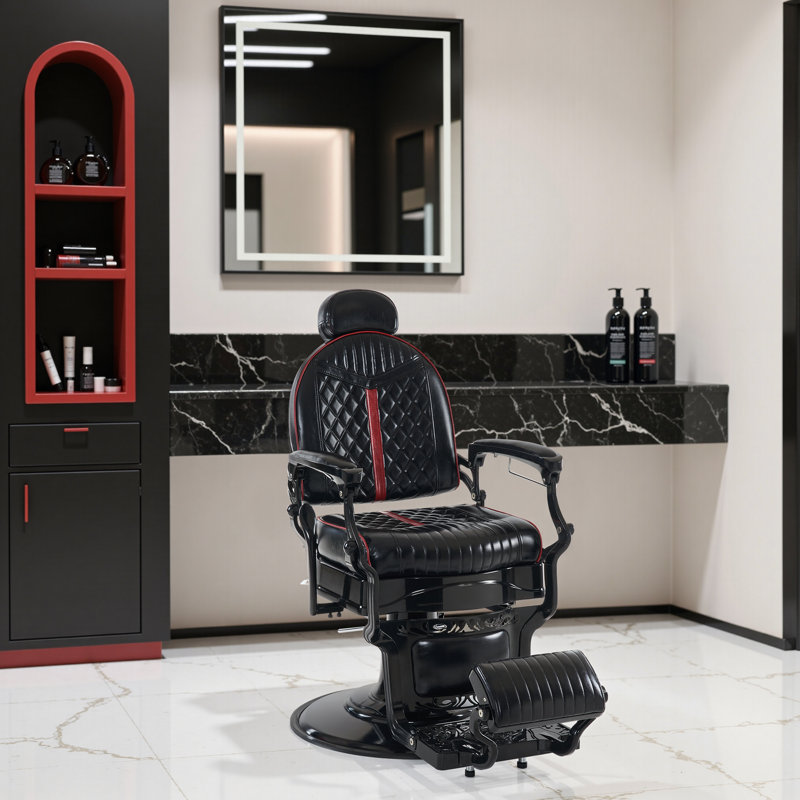 Keniah 27.5" Hydraulic Swivel Barber Chair, Noir / rouge