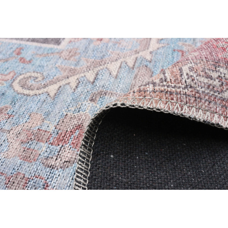 Tapis bleu à tissage plat Jaicere, Rectangle 7 pi 8 po x 10 pi