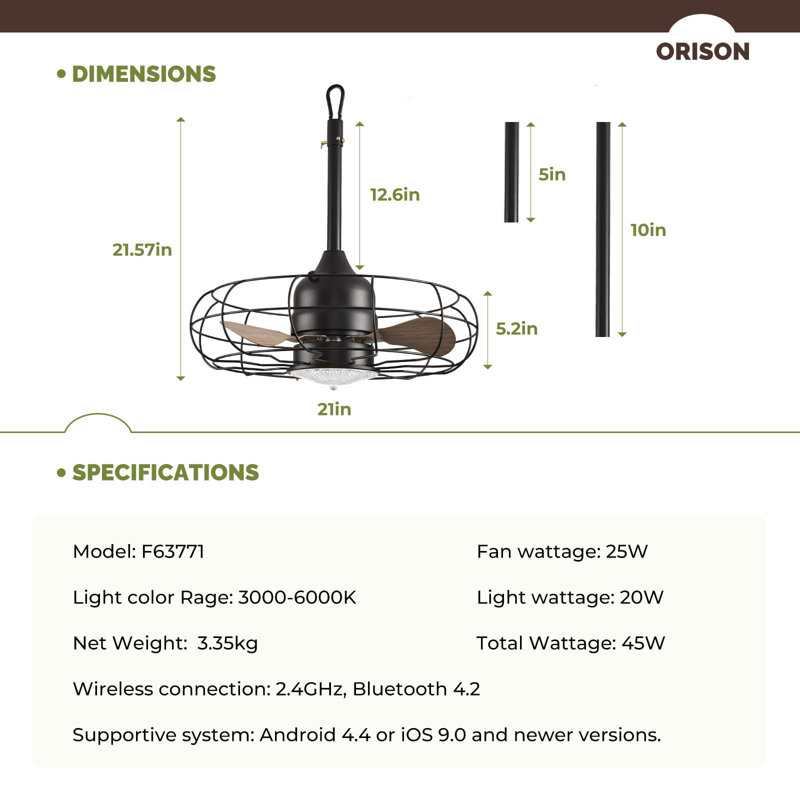 Yimi 24" Outdoor Ceiling Fan with LED Lights for Patio and Remote - Waterproof, Plug in Caged Ceiling Fan with Lights for Pergola Canopy