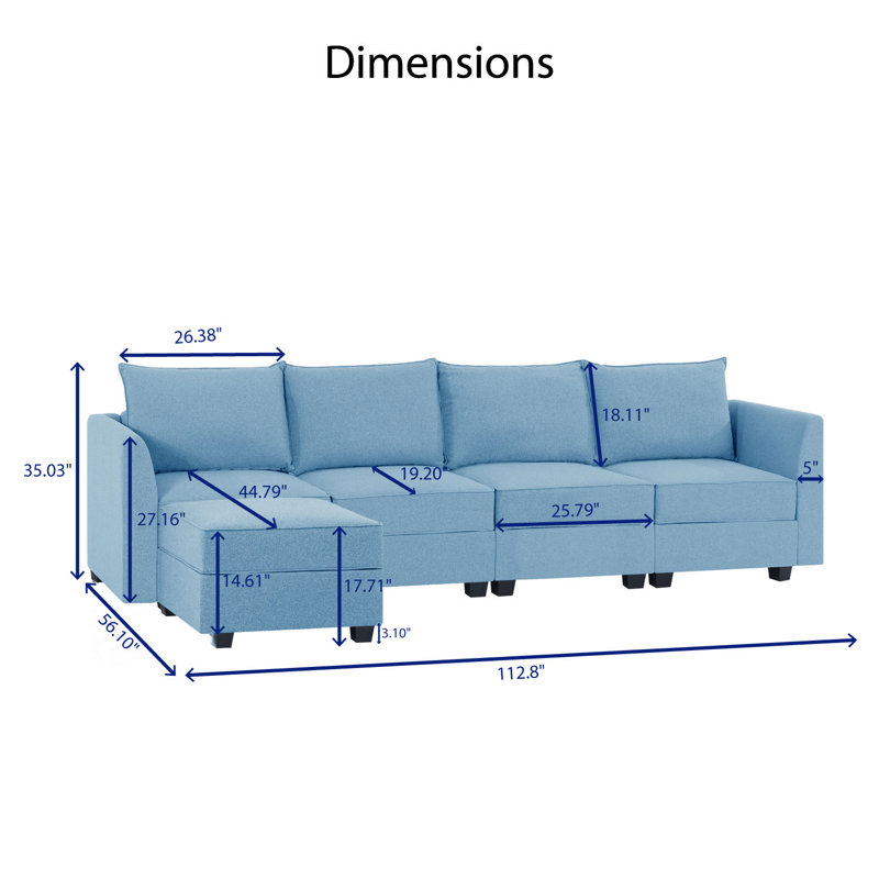 Canapé modulaire convertible en L à 4 places avec 2 repose-pieds pour salon Hailsham, Turquoise clair
