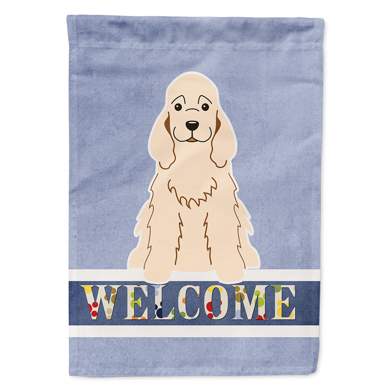Polyester 2 côtés 40 x 28 po welcome drapeau maison, Épagneul cocker Buff assis