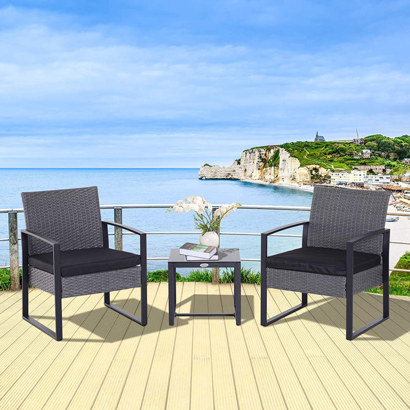 Lundholm 2 Seater Rattan Conversation Set, Grey