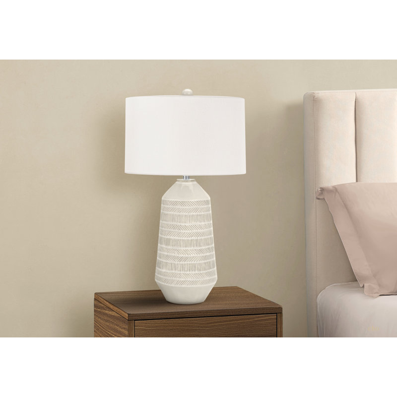 Lighting, H 33 po, lampe de table, abat-jour ivoire / crème, céramique crème, contemporain