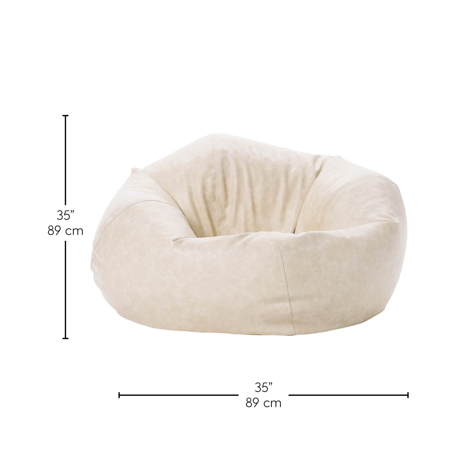 Classic Bean Bag, Almond Faux Leather, 19" H x 35" W x 35" D