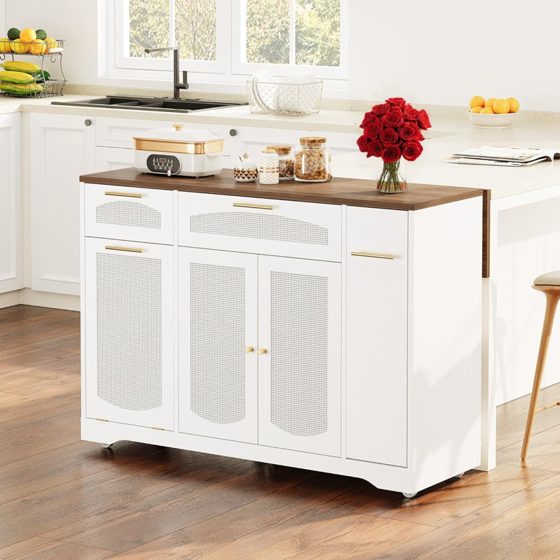 Wood Kitchen Island, White