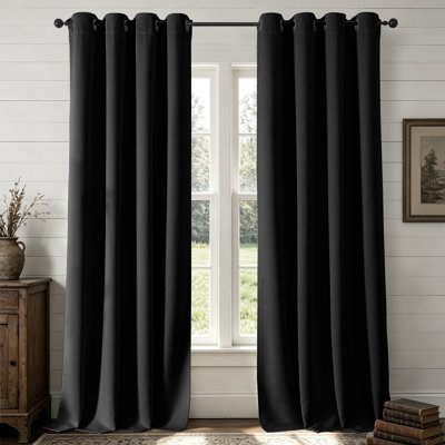 Grommet Top Blackout Room Darkening Curtains, Solid Thermal Insulated Polyester Window Curtain Set, 2 Panels