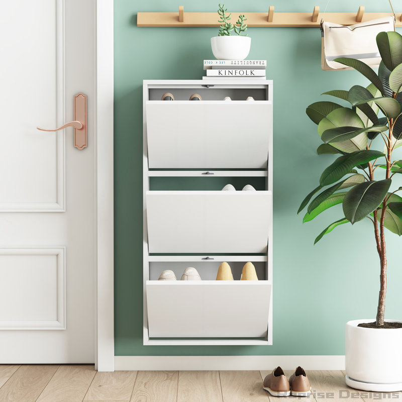 Versatile Wall Mounted Metal Shoe Cabinet with Multiple Drawers for Storage