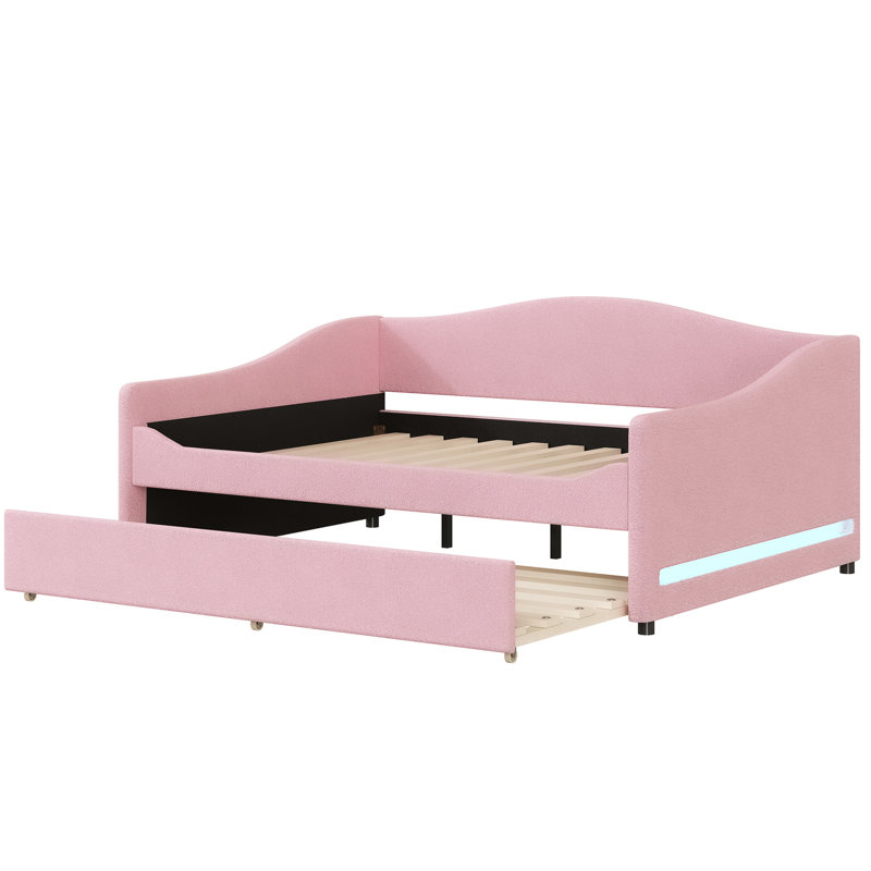Fleece Daybed With And Trundle, Pink - Comfortable Attractive Add A Touch Of Luxury To Your Bedroom, Full, Pink